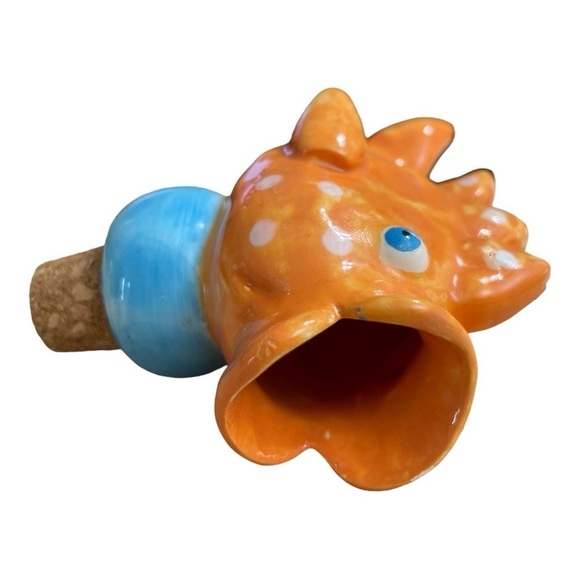 Ceramic Artist Clay Bottle Stopper Beachy Goldfish Whimsical Blue Eyed Polka
Dot - Picture 7 of 11